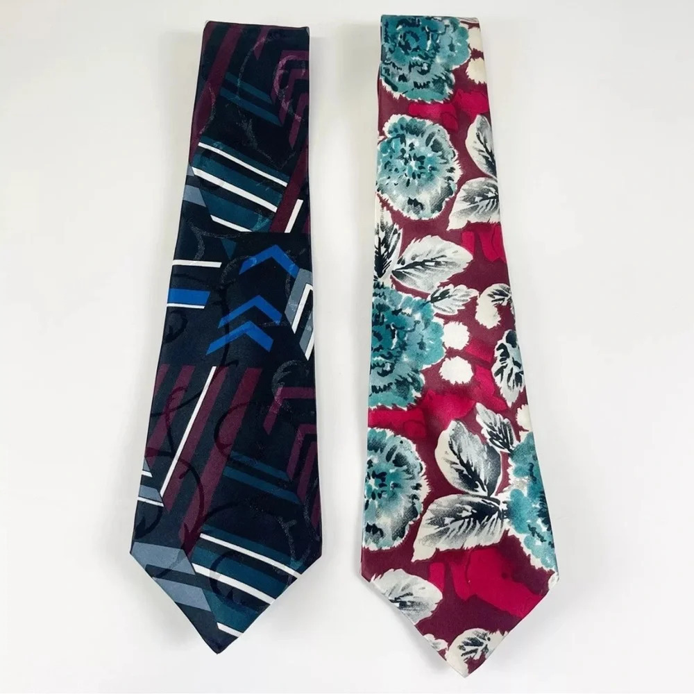 Cross and Winsor Mens Tie Necktie Lot of 2 Multicolor Floral Stripe
